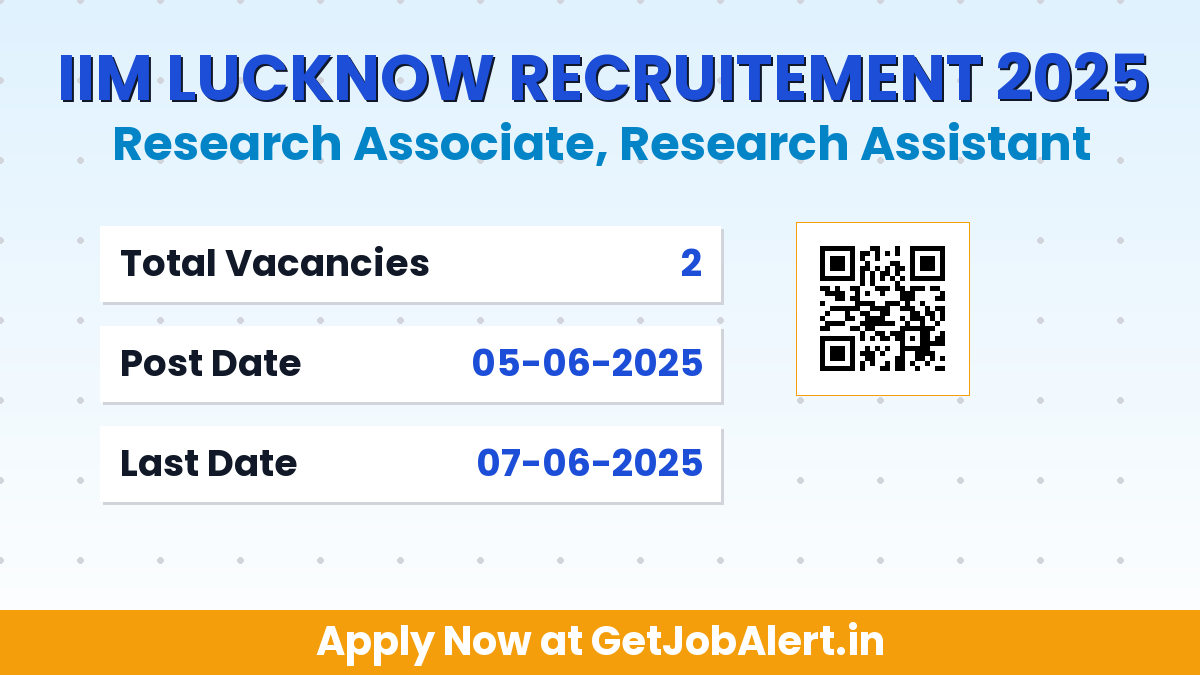 IIM Lucknow Recruitment 2025 - Apply Offline for 02 Research Assistant, Research Associate Posts