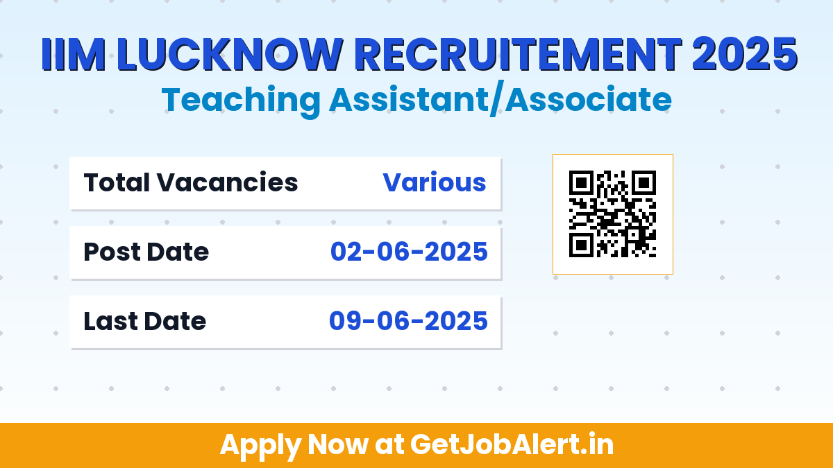 IIM Lucknow Teaching Assistant/Associate Recruitment 2025 - Apply Offline