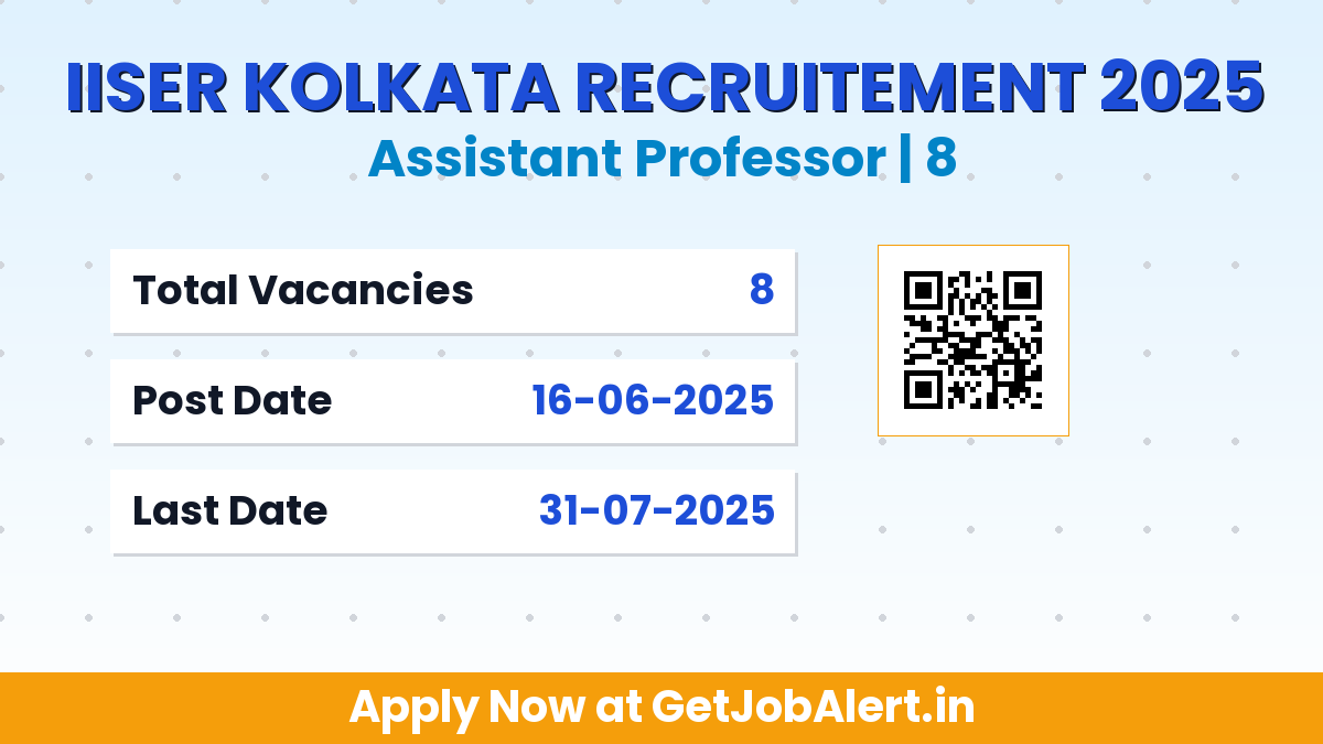 IISER Kolkata Assistant Professor Recruitment 2025 - Apply Online for 08 Posts