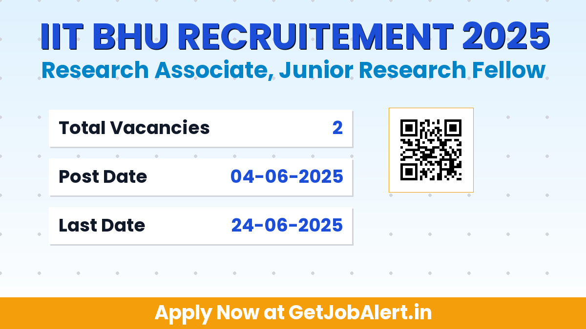 IIT BHU Project Scientist Recruitment 2025 - Apply Offline for 2 Research Associate, JRF Posts