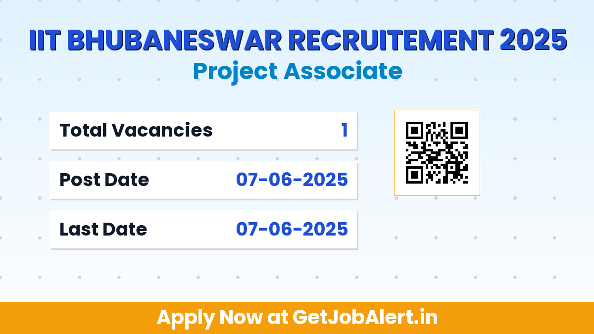 IIT Bhubaneswar Project Associate Recruitment 2025 - Apply Online for 01 Posts Before June 07