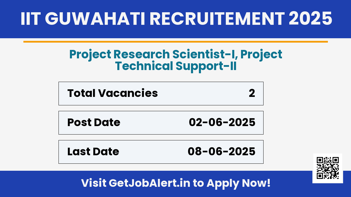 IIT Guwahati Project Research Scientist, Project Technical Support Recruitment 2025 - Apply Offline for 2 Posts