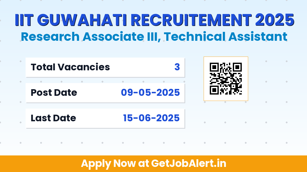 IIT Guwahati Recruitment 2025 - Apply Offline for 03 Research Associate III, Technical Assistant Posts Before June 15