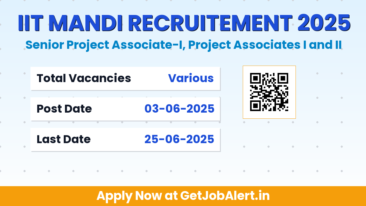 IIT Mandi Recruitment 2025 - Apply Offline for Senior Project Associate, Project Associates I and II