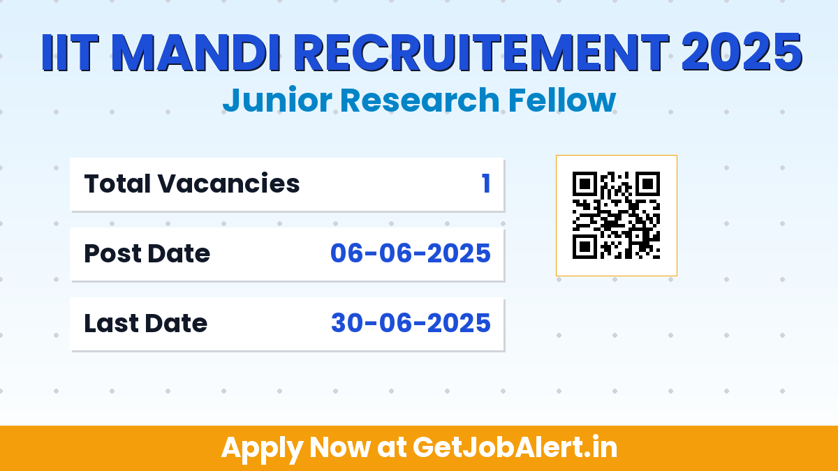 IIT Mandi Junior Research Fellow Recruitment 2025 - Apply Offline for 01 Posts