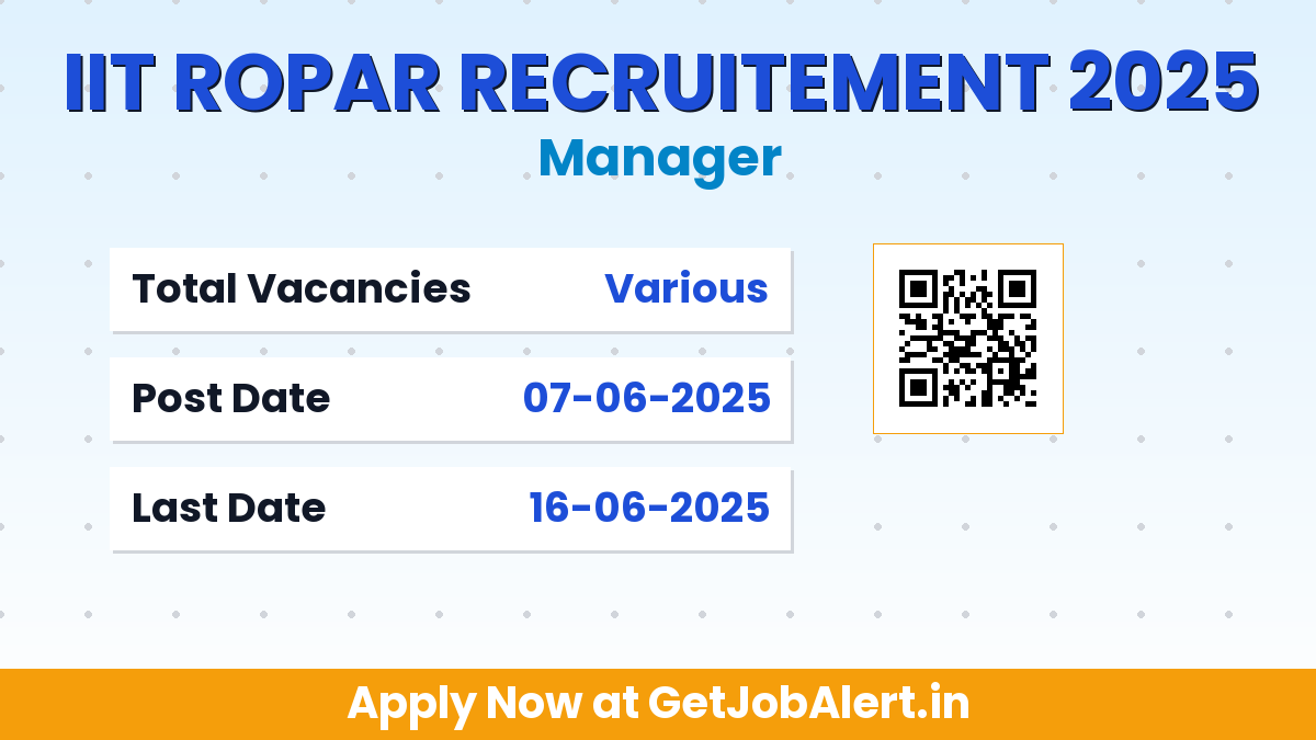 IIT Ropar Manager Recruitment 2025 - Apply Online