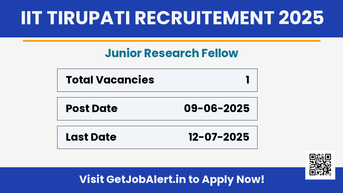 IIT Tirupati Junior Research Fellow Recruitment 2025 - Apply Online for 01 Posts