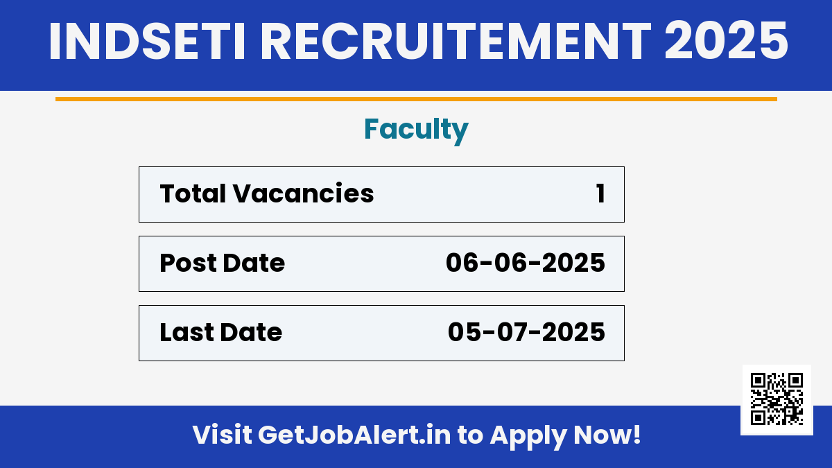 INDSETI Faculty Recruitment 2025 - Apply Offline for 01 Posts