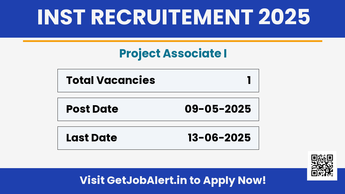 INST Project Associate I Recruitment 2025 - Apply Offline for 01 Posts