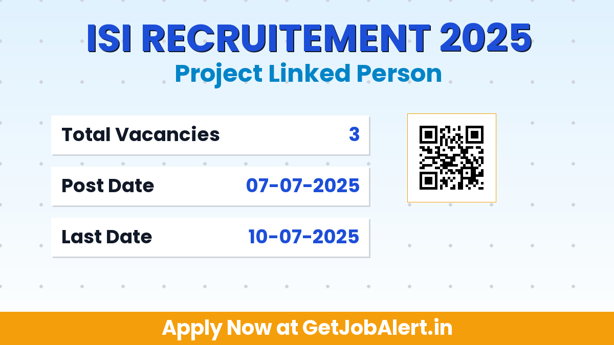 ISI Kolkata Project Linked Person Recruitment 2025 - Walk in for 03 Posts