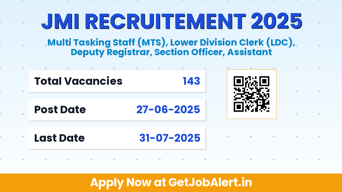 JMI Non Teaching Recruitment 2025 - Apply Offline for 143 Multi Tasking Staff, LDC, More Posts