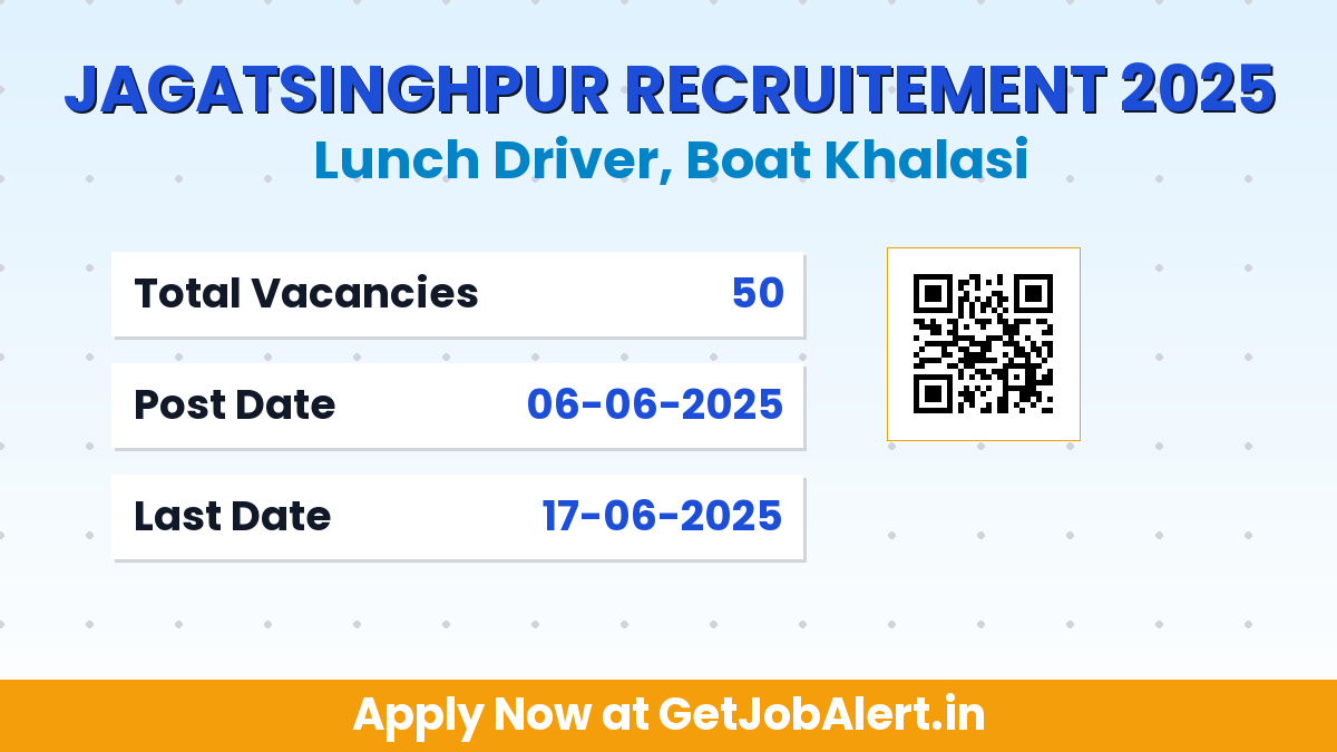 Jagatsinghpur District Lunch Driver, Boat Khalasi Recruitment 2025 - Apply Offline for 50 Posts