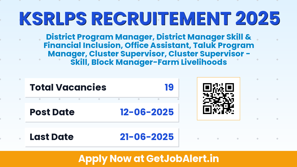 KSRLPS Recruitment 2025 - Apply Online for 19 Office Assistant, Block Manager and Other Posts