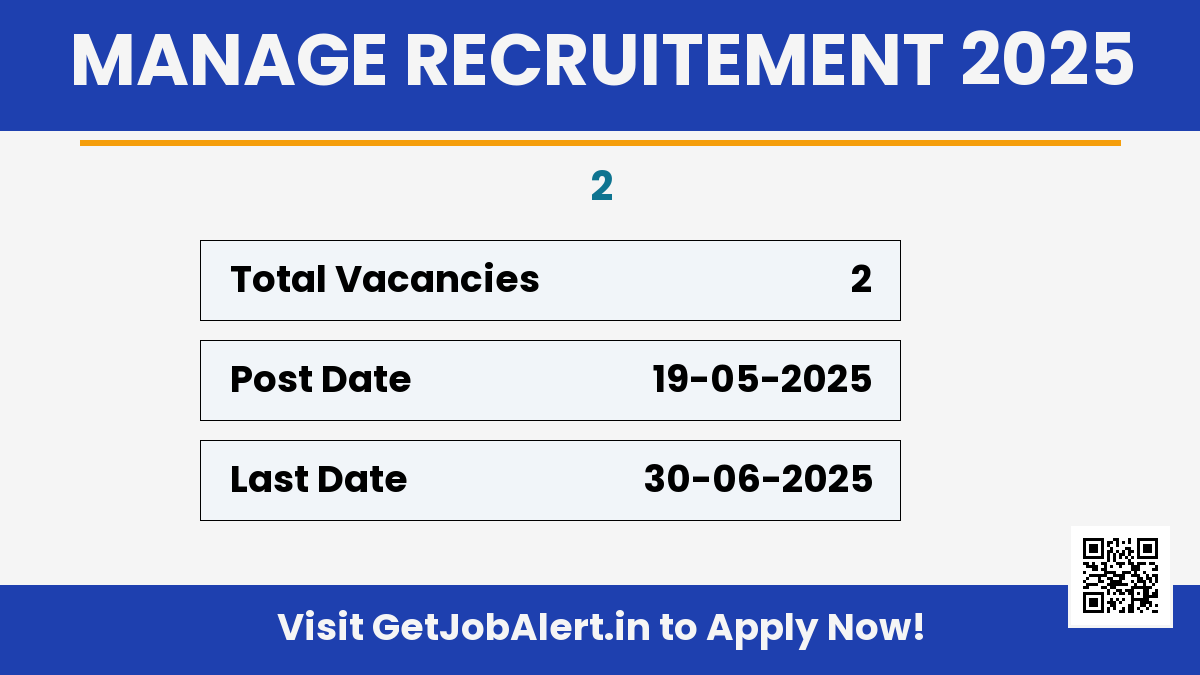 MANAGE Fellow Recruitment 2025 - Apply Offline for 2 Posts