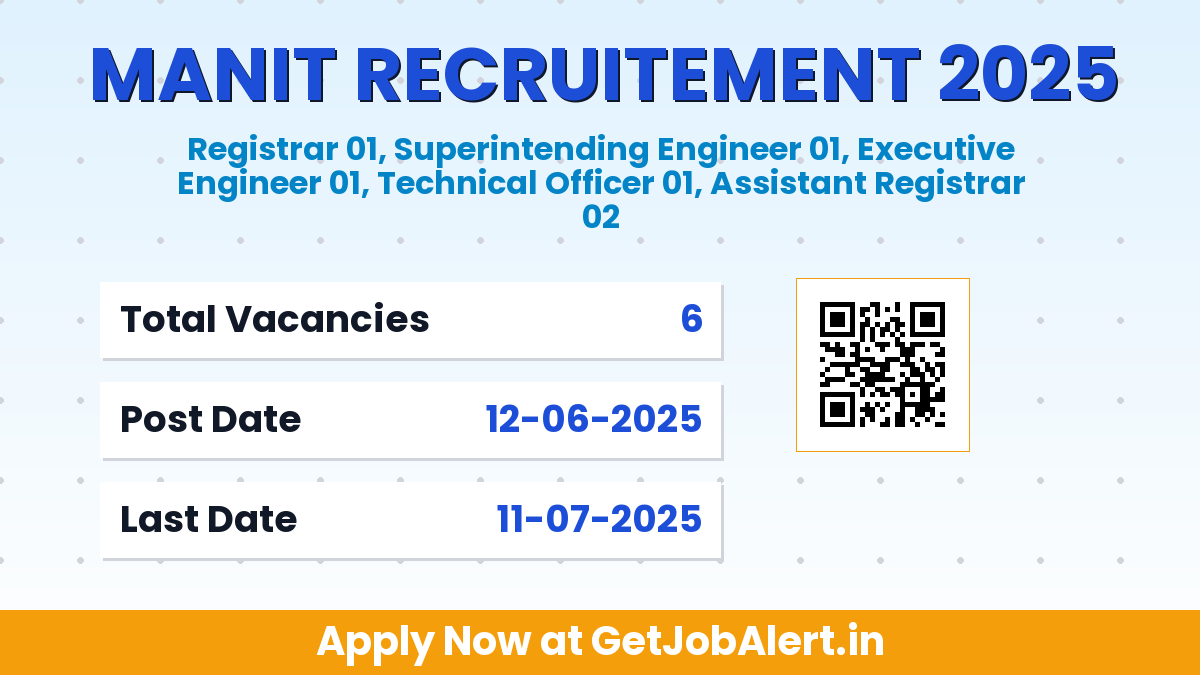 MANIT Bhopal Recruitment 2025 - Apply Online for 6 Assistant Registrar, Registrar and Other Posts