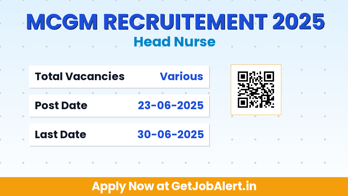 MCGM Head Nurse Recruitment 2025 - Apply Offline