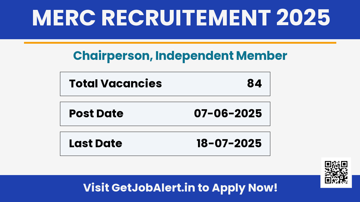 Maharashtra Electricity Regulatory Commission (MERC) Chairperson, Independent Member Recruitment 2025 - Apply Offline for 84 Posts
