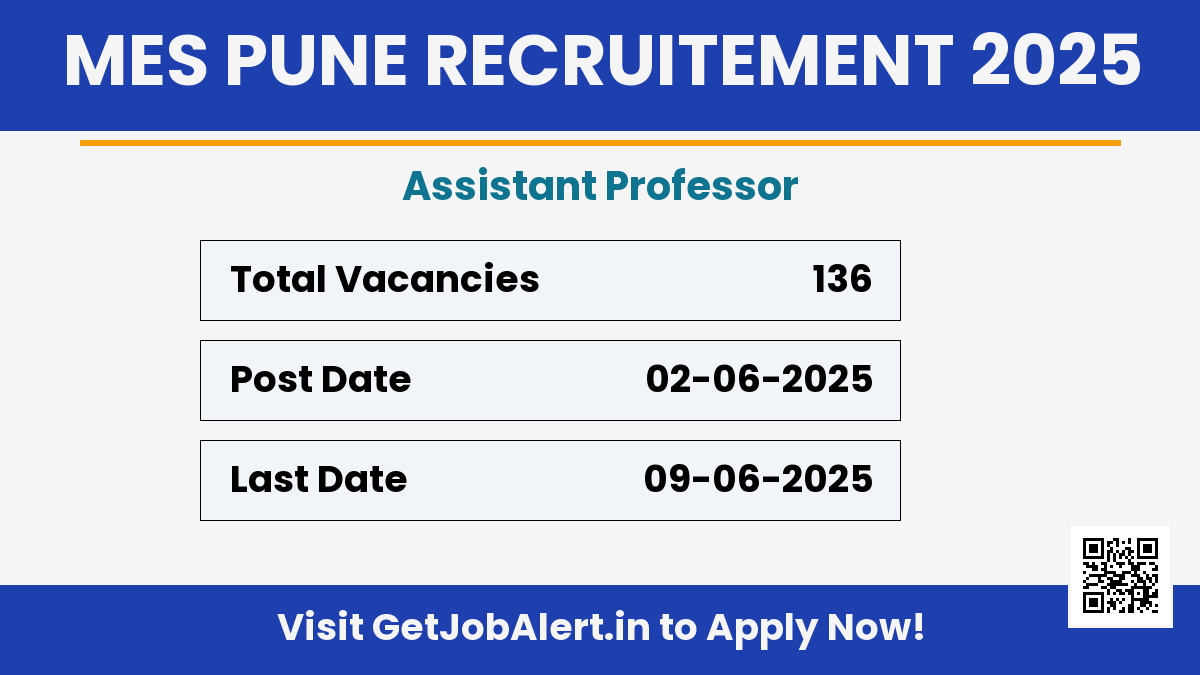 MES Pune Assistant Professor Recruitment 2025 - Apply Online for 136 Posts Before June 09