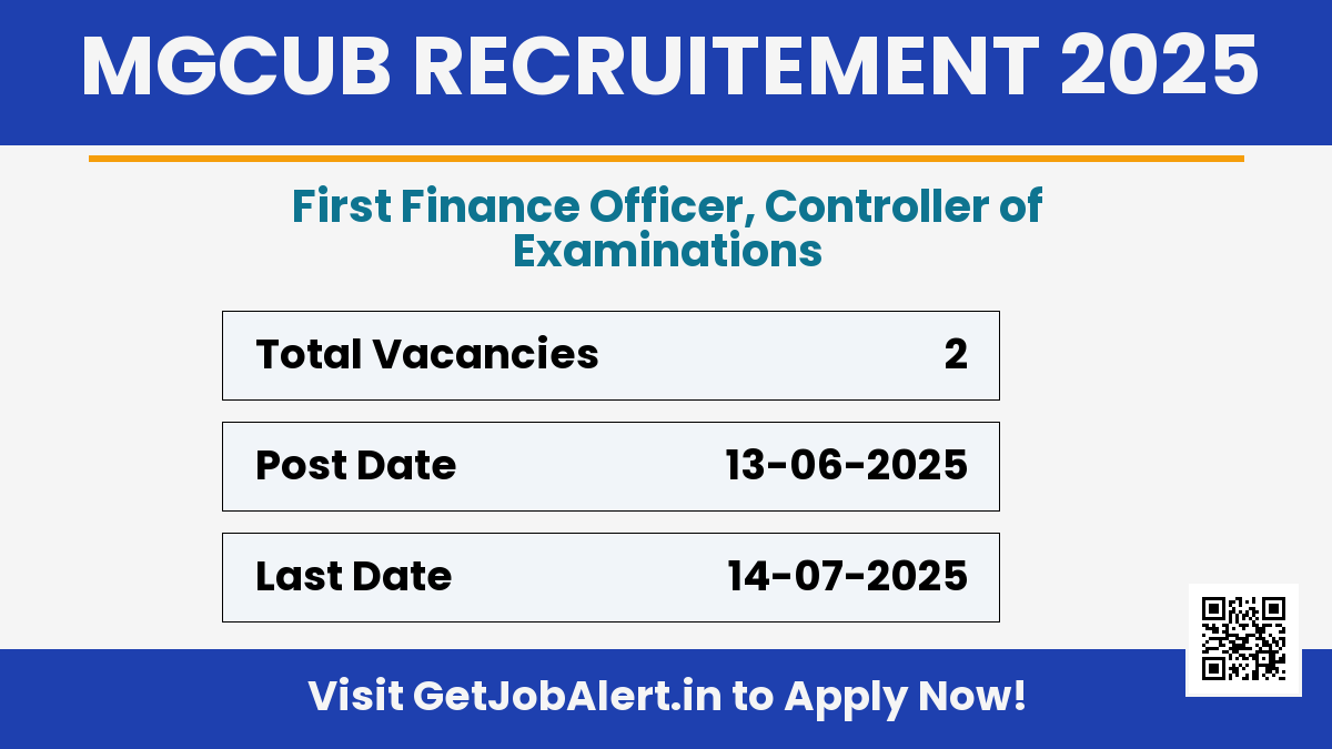 Mahatma Gandhi Central University (MGCUB) FFO, COE Recruitment 2025 - Apply Online for 02 First Finance Officer, Controller of Examinations Posts