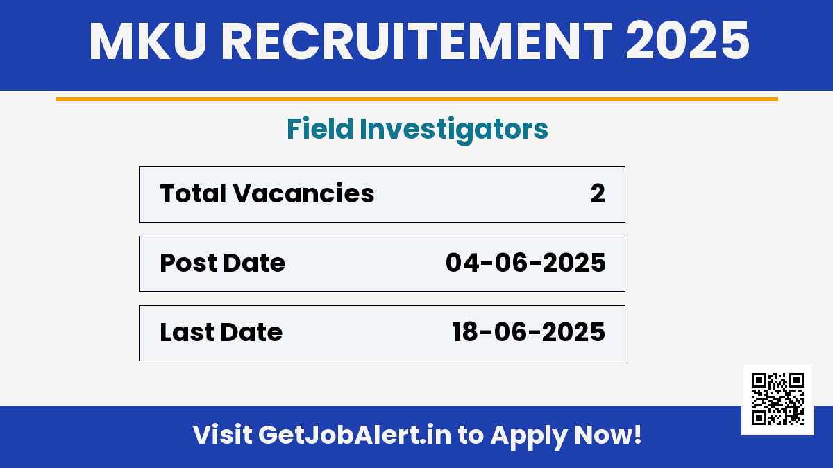 Madurai Kamaraj University Field Investigators Recruitment 2025 - Apply Online for 02 Posts
