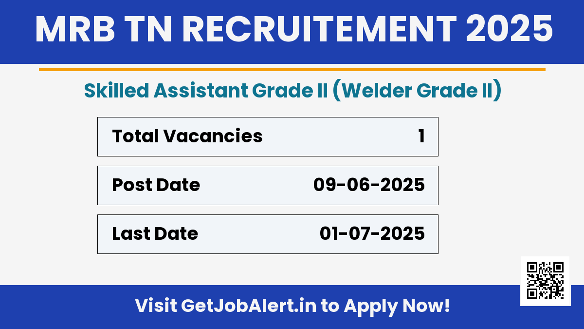 MRB TN Skilled Assistant Grade II Recruitment 2025 - Apply Online for 01 Posts