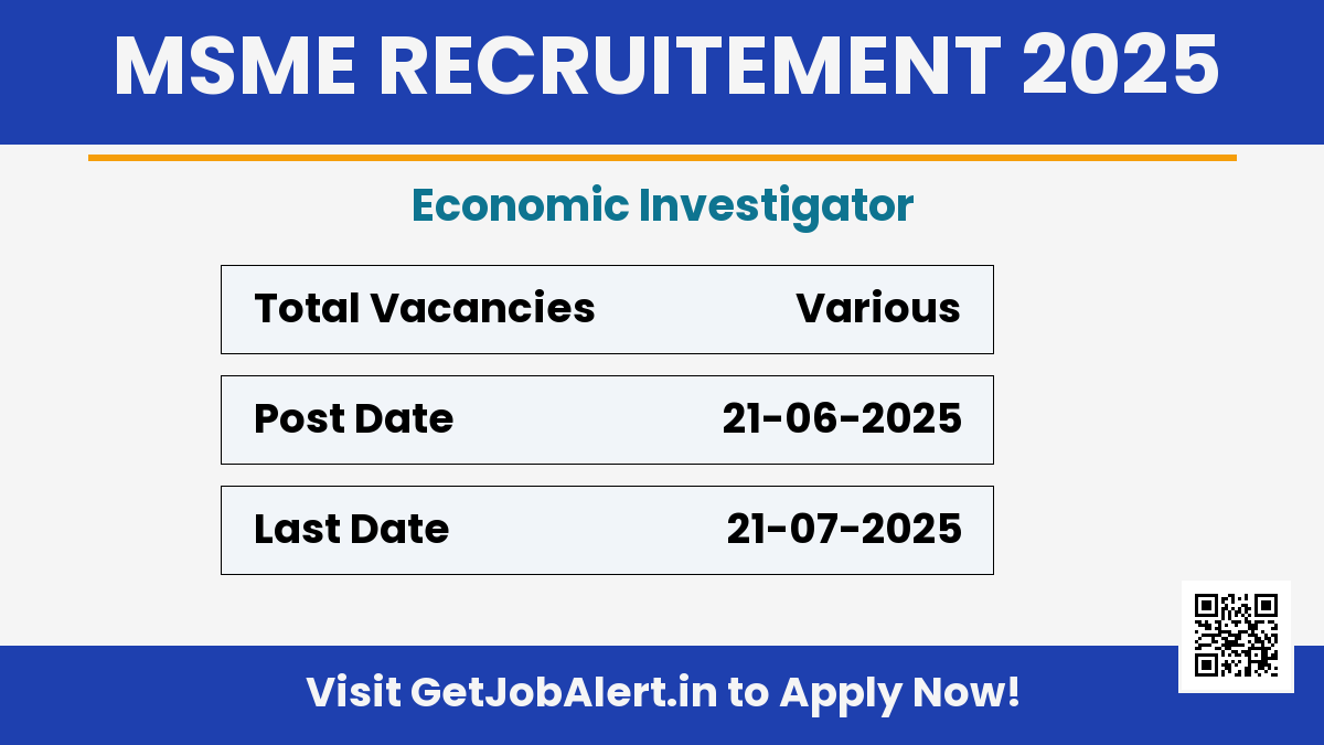 MSME Economic Investigator Recruitment 2025 - Apply Within 1 Month