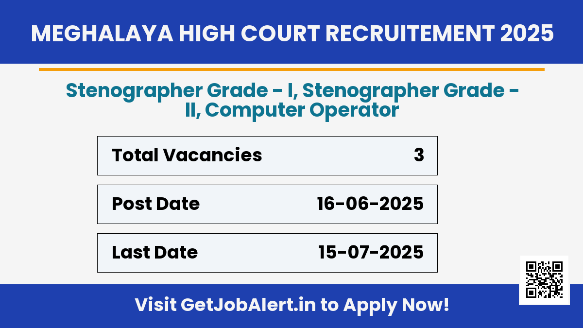 Meghalaya High Court Recruitment 2025 - Apply Online for 03 Stenographer, Computer Operator Before July 15