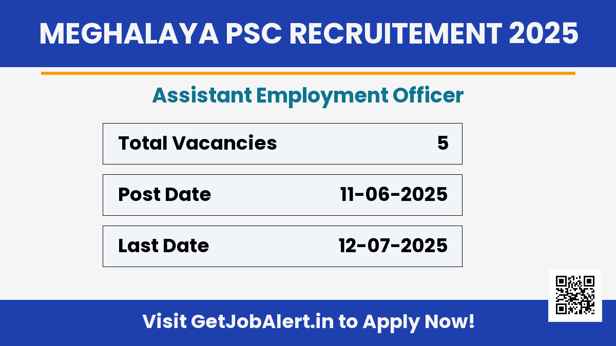 Meghalaya PSC Assistant Employment Officer Recruitment 2025 - Apply Online for 5 Posts