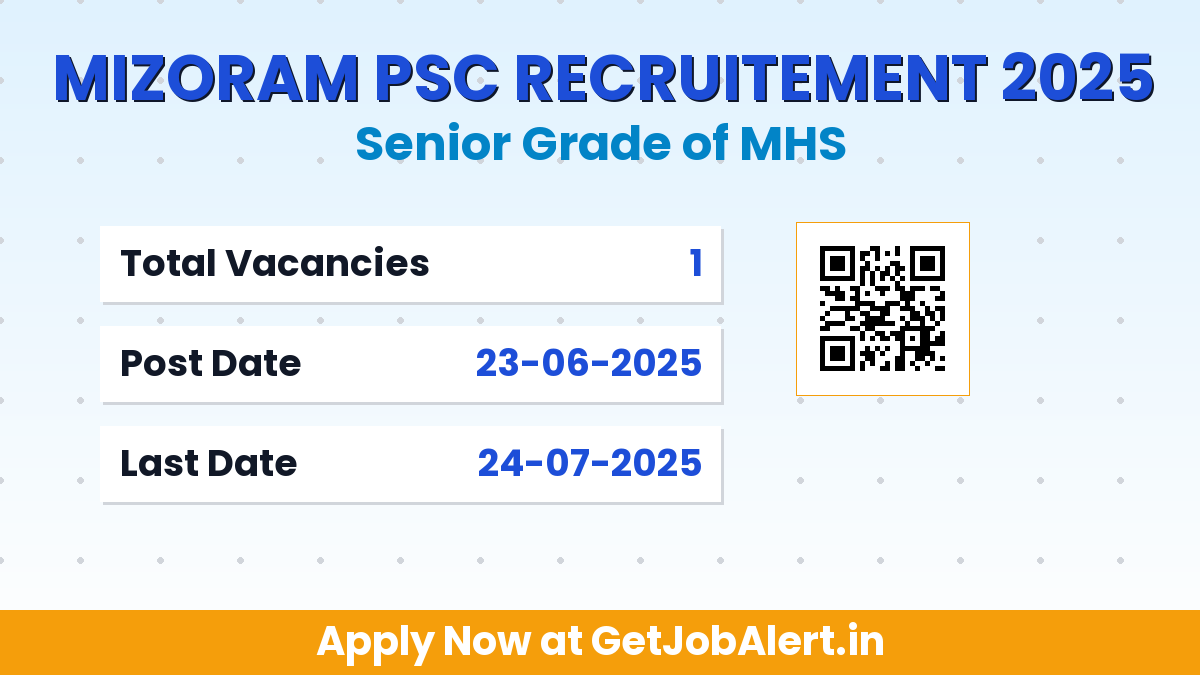 Mizoram PSC Senior Grade of MHS Recruitment 2025 - Apply Online for 01 Posts