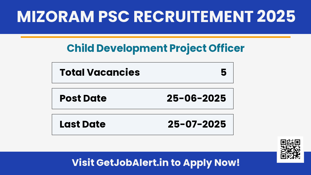Mizoram PSC Child Development Project Officer Recruitment 2025 - Apply Online for 05 Posts