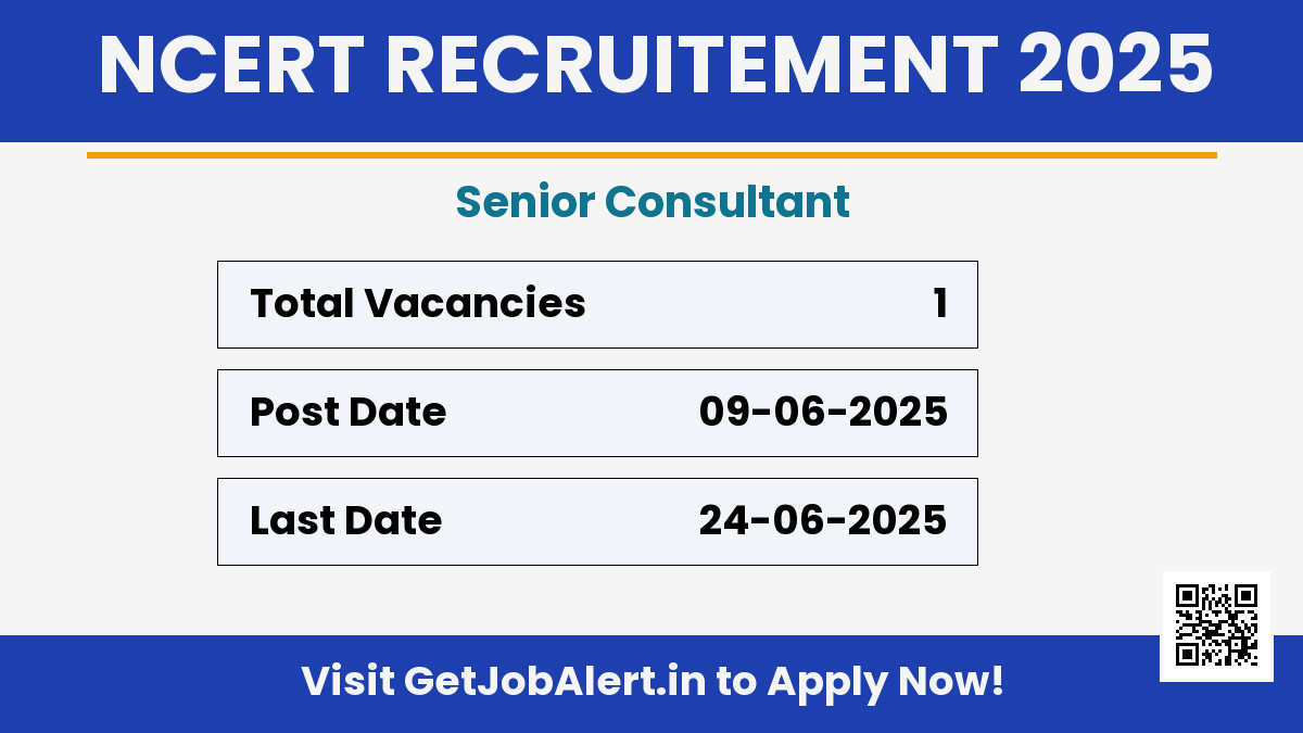 NCERT Senior Consultant Recruitment 2025 - Walk in for 01 Posts