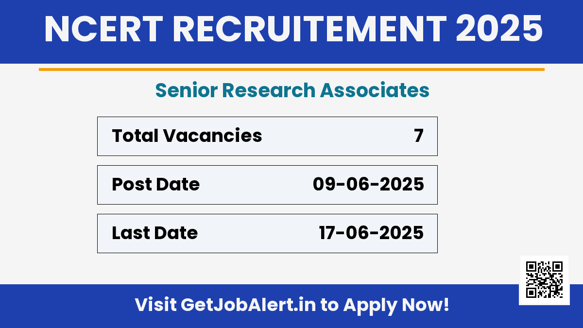 NCERT Senior Research Associates Recruitment 2025 - Walk in for 7 Posts