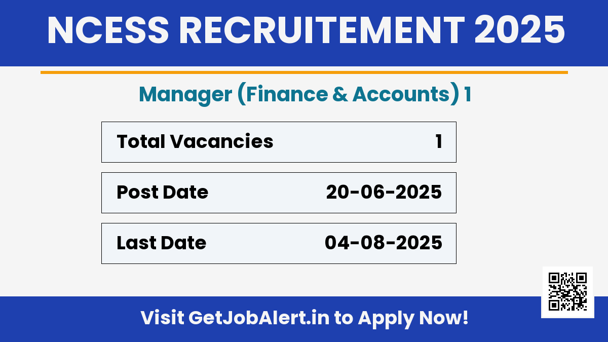 NCESS Manager Recruitment 2025 - Apply Online for 01 Posts