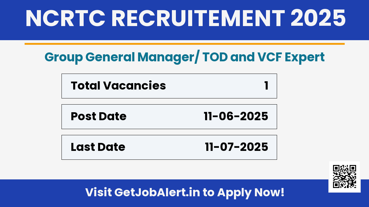 NCRTC Group General Manager Recruitment 2025 - Apply Online for 01 Posts