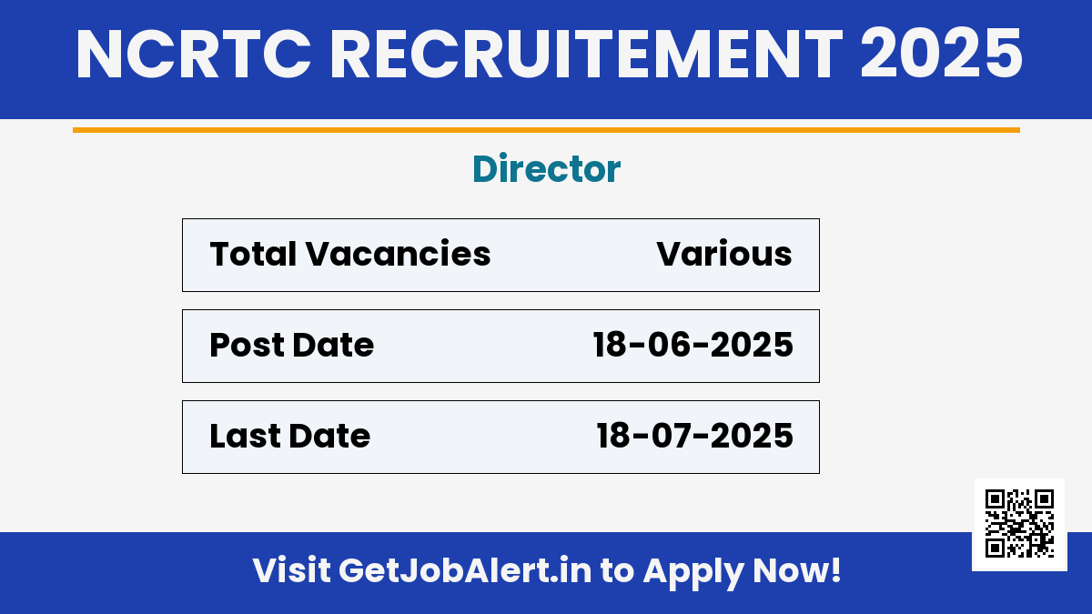 NCRTC Director Recruitment 2025 - Apply Online
