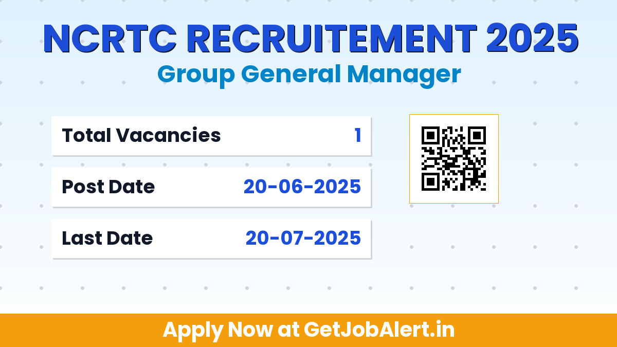 NCRTC Group General Manager Recruitment 2025 - Apply Online for 01 Posts