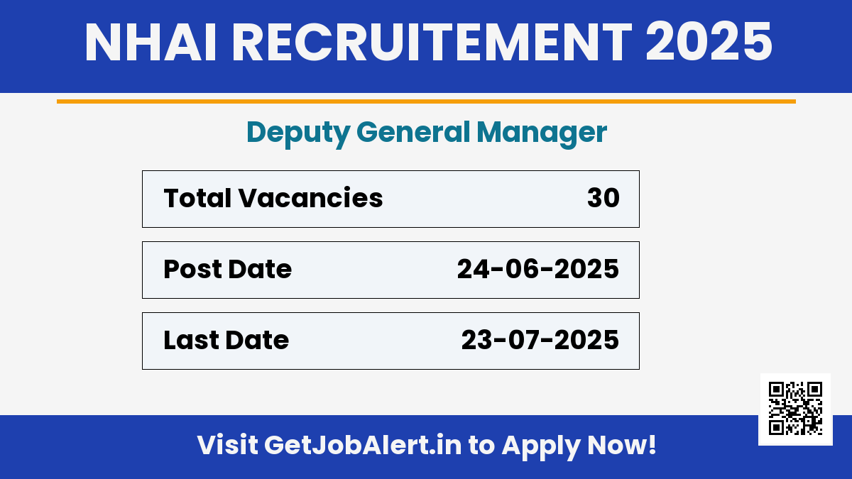 NHAI Deputy General Manager Recruitment 2025 - Apply Online for 30 Posts Before July 23
