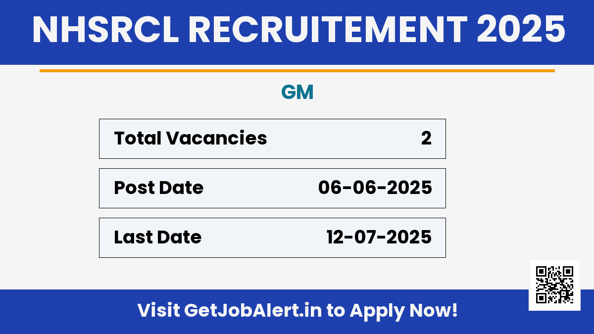 NHSRCL GM Recruitment 2025 - Apply Offline for 02 Posts