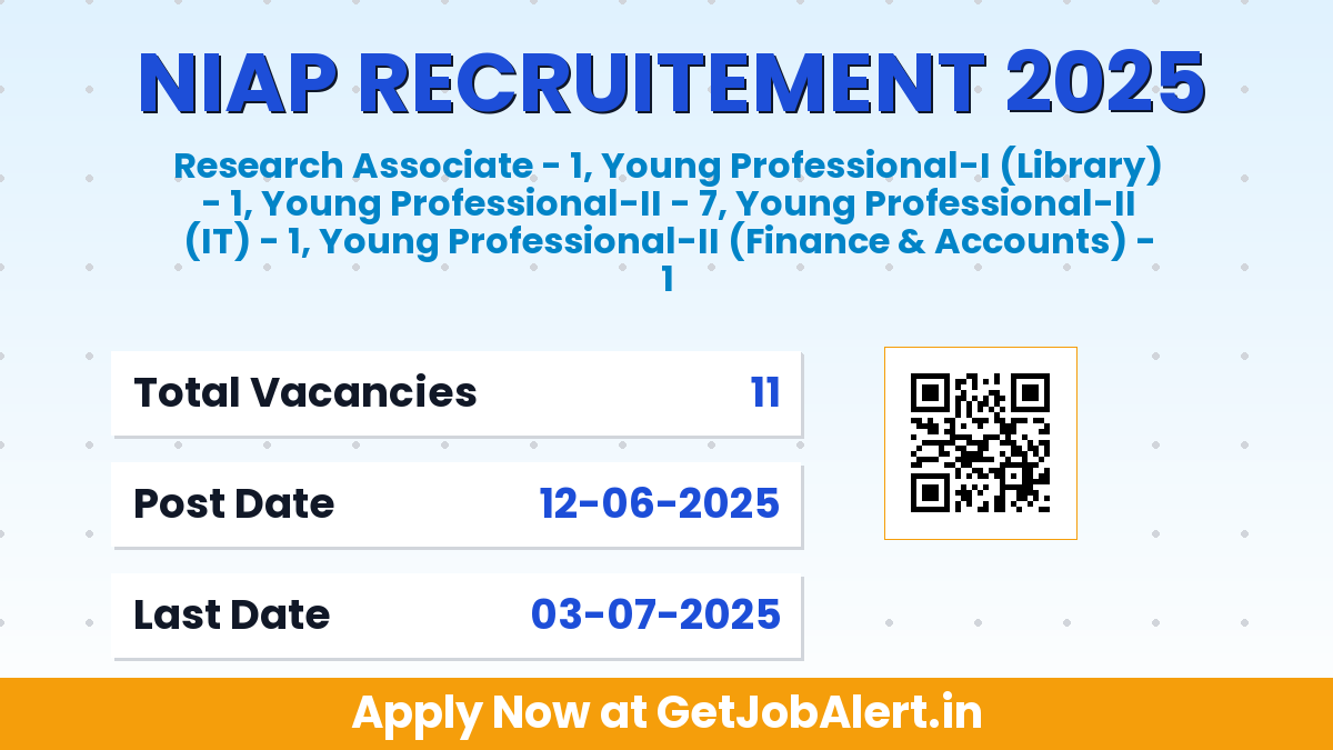 ICAR NIAP Recruitment 2025 - Walkin for 11 Research Associate, Young Professional Posts