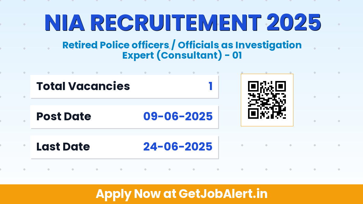 NIA Investigation Expert Recruitment 2025 - Walk in for 01 Posts