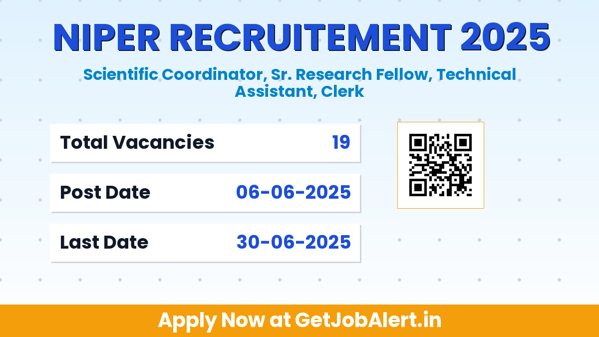 NIPER Mohali Recruitment 2025 - Apply Offline for 19 Scientific Coordinator, Technical Assistant and More Posts