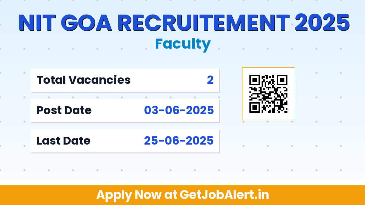NIT Goa Faculty Recruitment 2025 - Apply Online for 02 Posts Before June 25