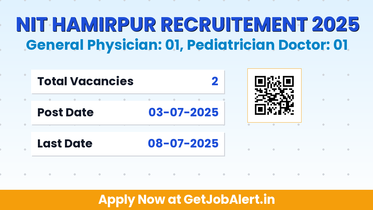 NIT Hamirpur Recruitment 2025 - Walkin for 02 General Physician, Pediatrician Doctor Posts