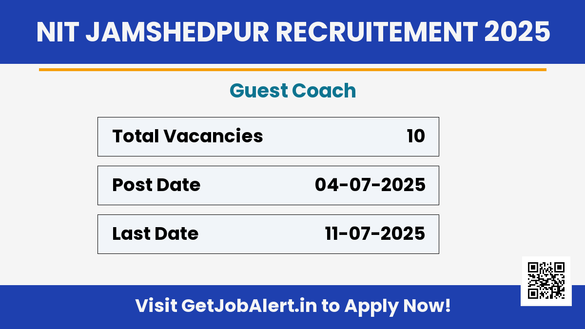 NIT Jamshedpur Guest Coach Recruitment 2025 - Walk in for 10 Posts