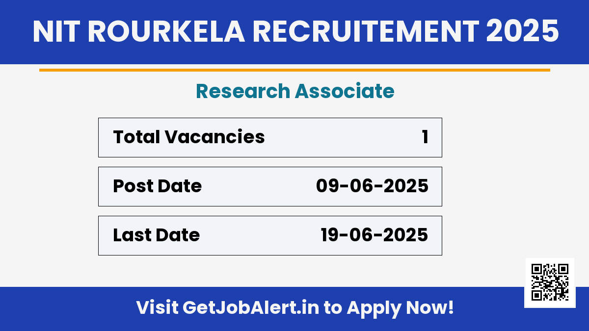 NIT Rourkela Research Associate Recruitment 2025 - Apply Offline for 01 Posts Before June 19