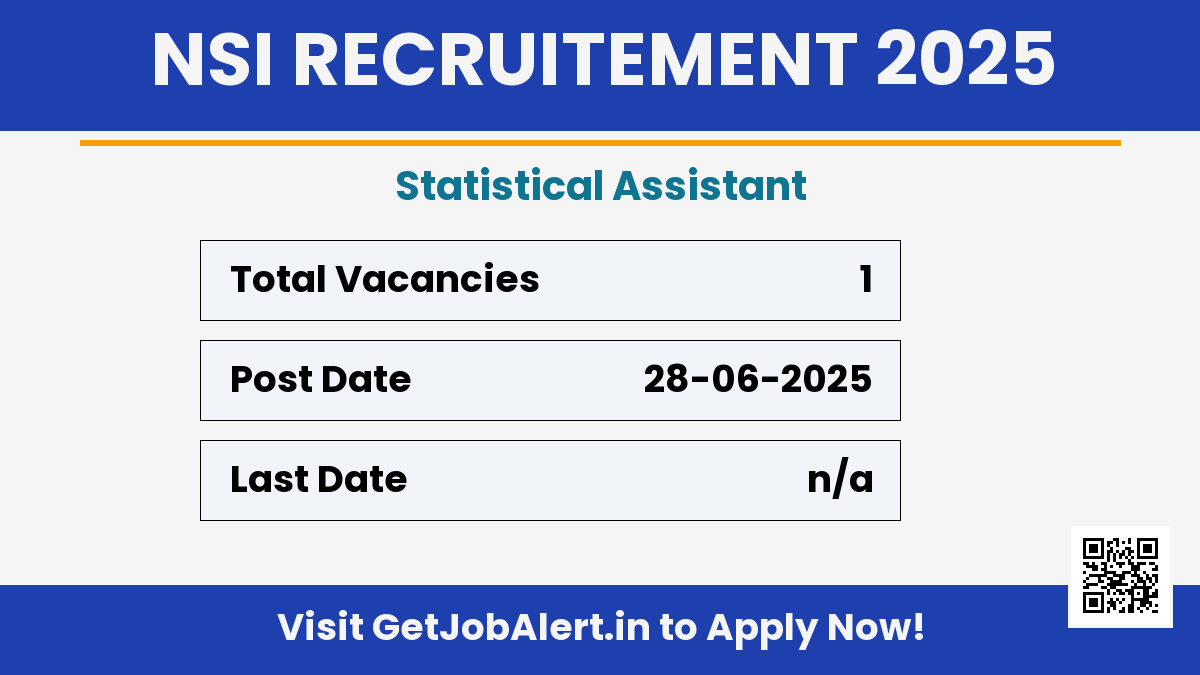 NSI Statistical Assistant Recruitment 2025 - Apply Offline for 01 Posts