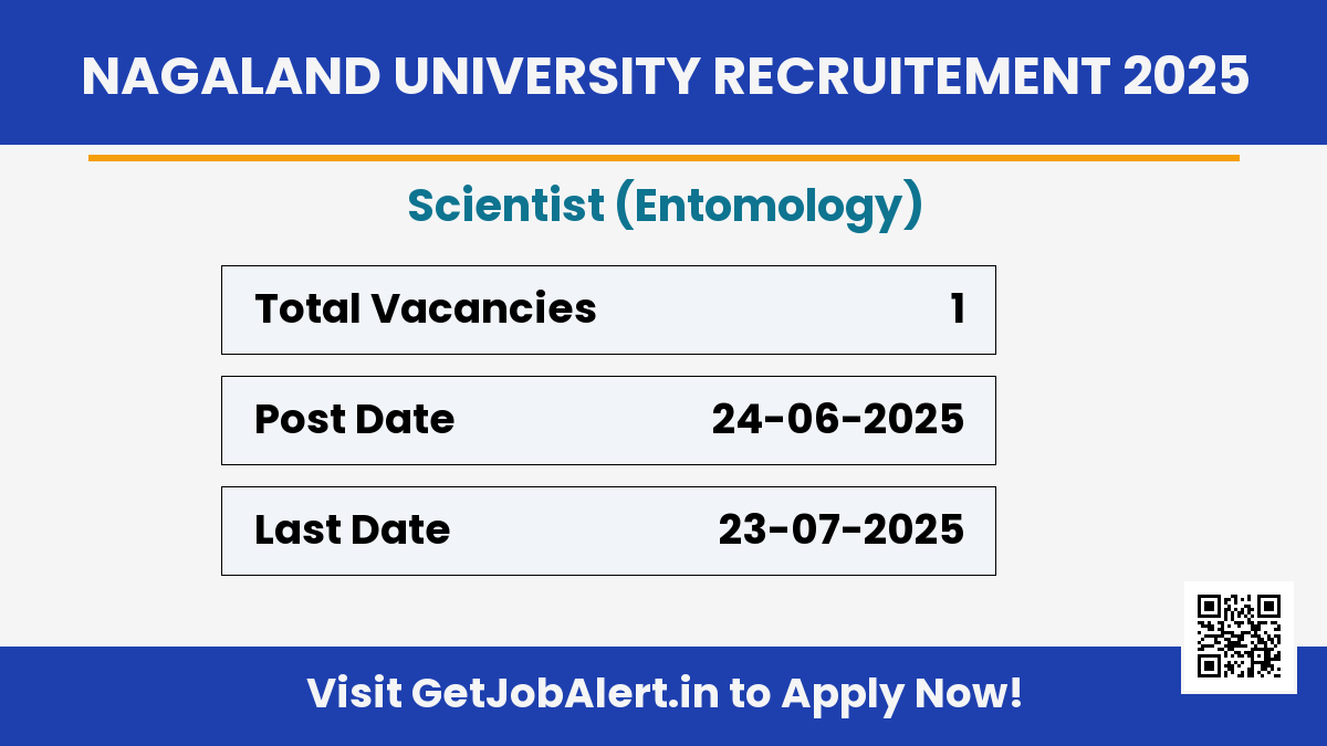 Nagaland University Scientist Recruitment 2025 - Apply Offline for 01 Posts