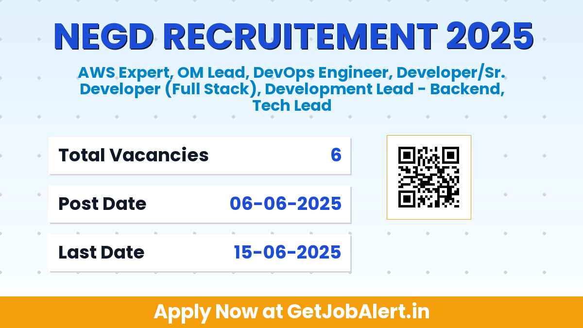 NeGD Recruitment 2025 - Apply Online for 6 AWS Expert, OM Lead, More Posts