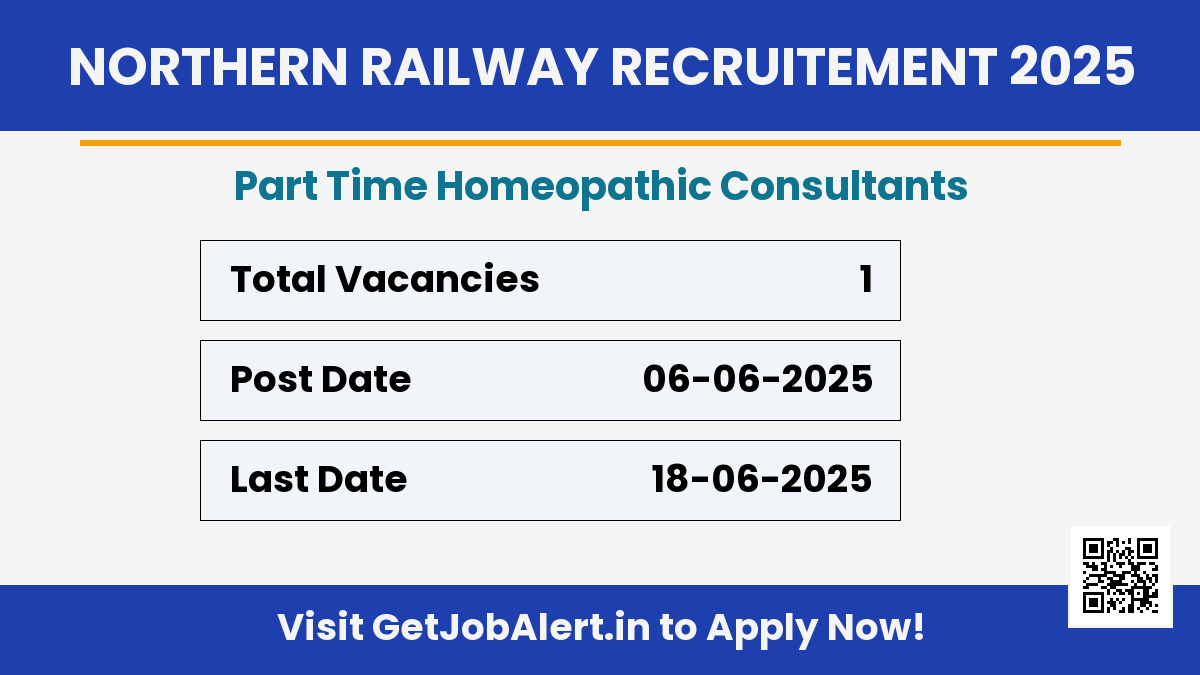 Northern Railway Homeopathic Consultants Recruitment 2025 - Apply Offline for 01 Posts