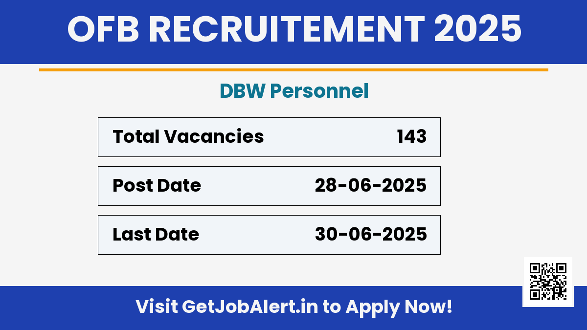 Ordnance Factory Bhandara DBW Personnel Recruitment 2025 - Apply Offline for 143 Posts